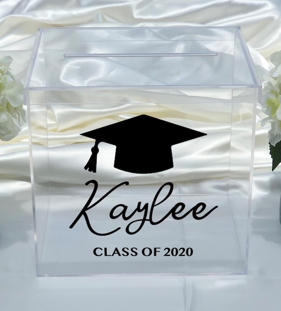Personalized Graduation Card Box ~  Clear Acrylic ~ Class of 2020 ~ Class of 2021 ~ Large ~ XL ~ School Colors ~ Graduation Cap ~ Decor