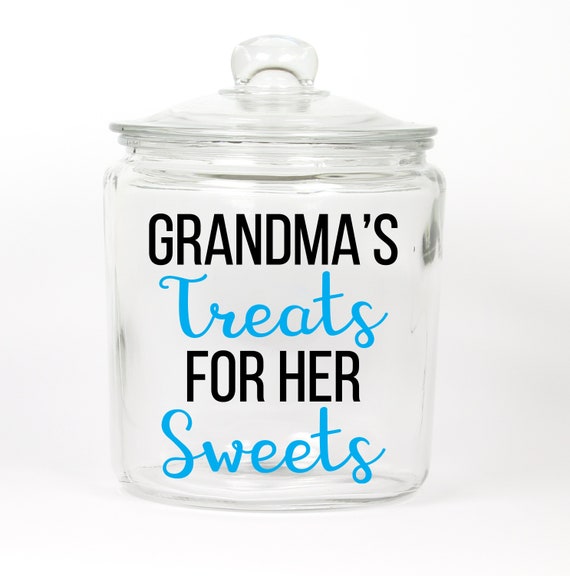 Grandma's Treats for her Sweets Cookie Jar ~ Treat Jar ~ Candy Jar ~ Mom ~ Grandma ~ Glass Cookie Jar