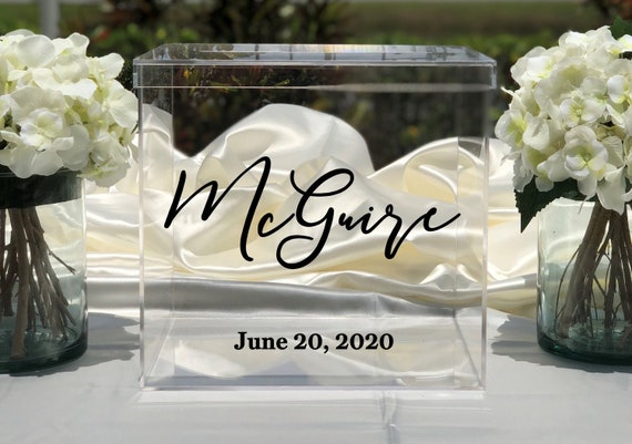 Personalized Wedding Clear Acrylic Card Box ~ Choose The Size & Color ~ Engagement Party ~ Bridal Shower ~ Anniversary ~ Wedding Decor