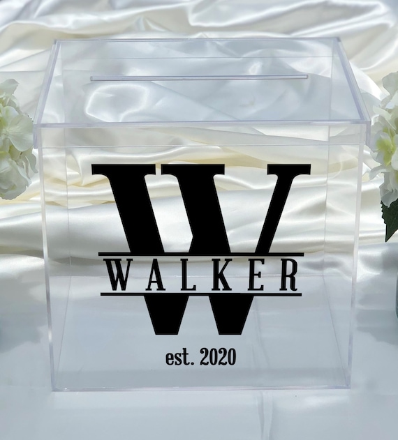 Personalized Wedding Card Box ~ Clear Acrylic Card Box with Lid ~ Lock Option ~ Choose The Color & Size ~ Bridal Shower ~ Engagement ~ Money