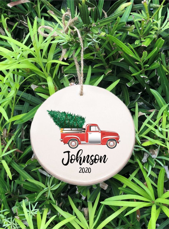 Personalized Family Name Christmas Ornament ~ Truck Hauling Tree