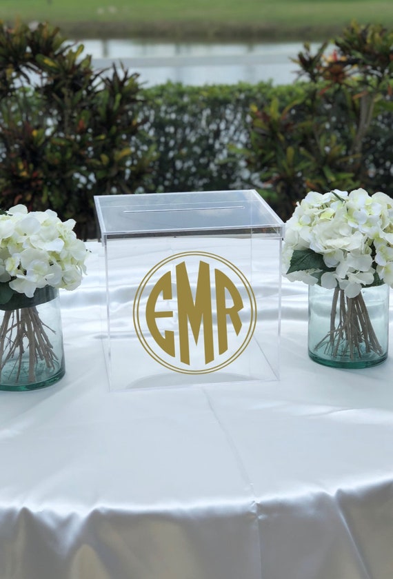 Personalized Monogram Clear Acrylic Card Box ~ Wedding ~ Engagement Party ~ Bridal Shower ~ Anniversary ~ Graduation ~ Birthday Party