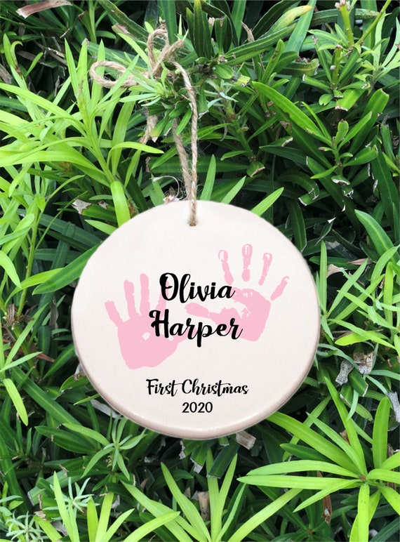 Baby's First Christmas Ornament ~ Pink Hands ~ Baby