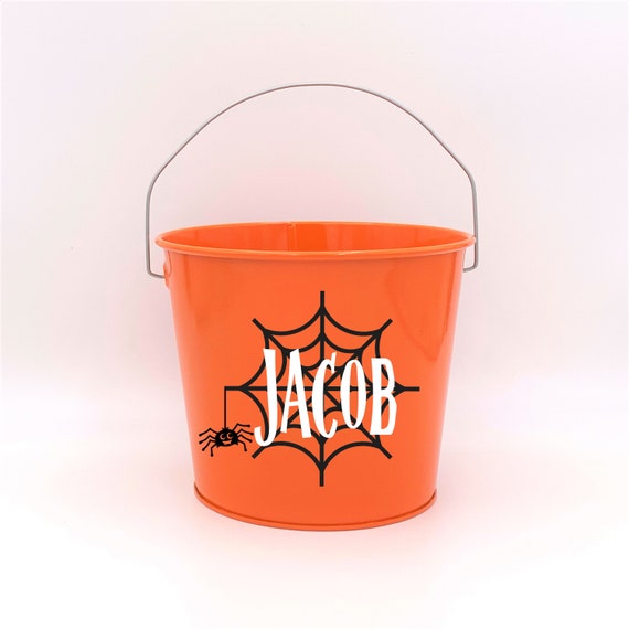 Personalized Halloween Spider Web Name Pail ~ Choose the Colors