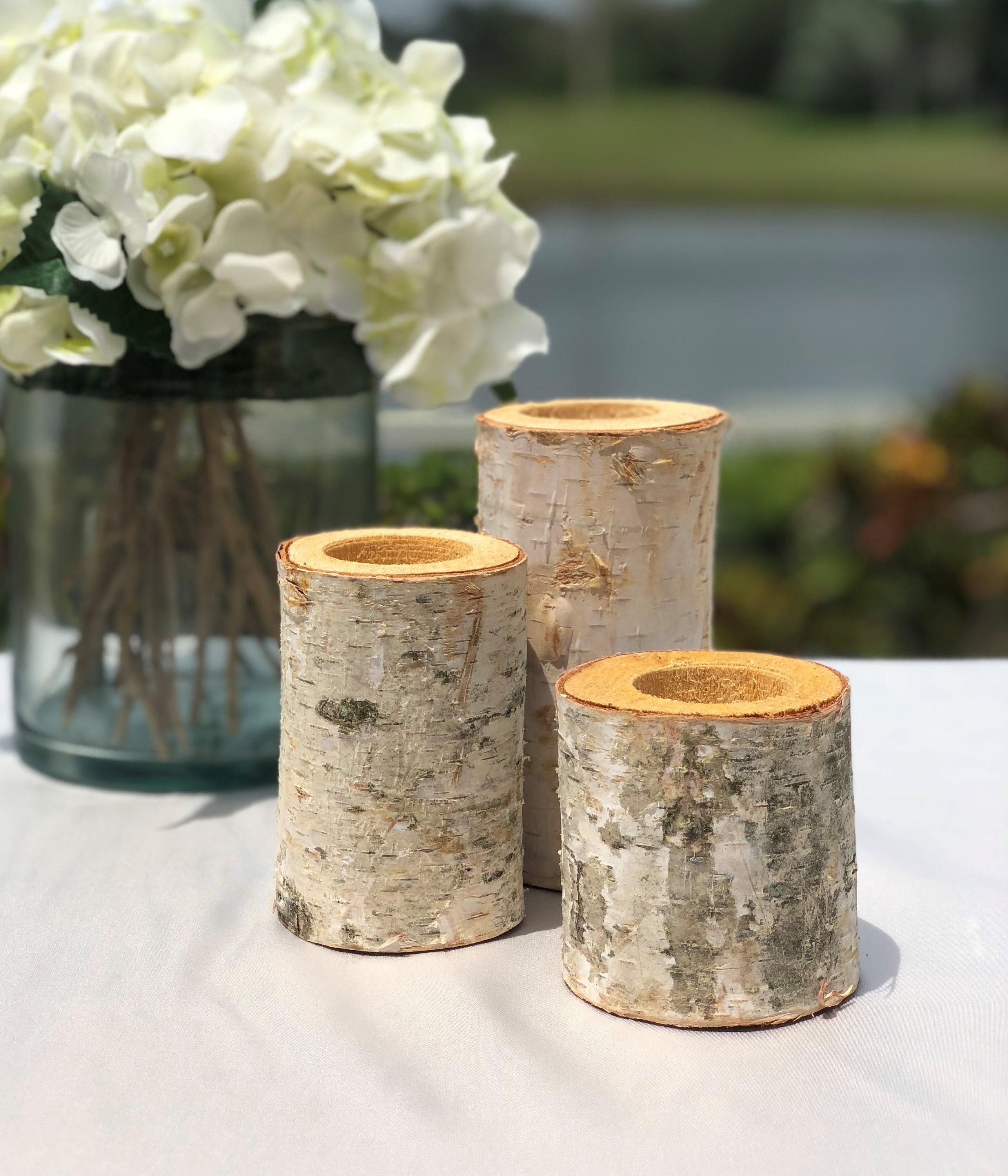 Birch Bark Log Candle Holders Set of 3 Tea Light Rustic Etsy
