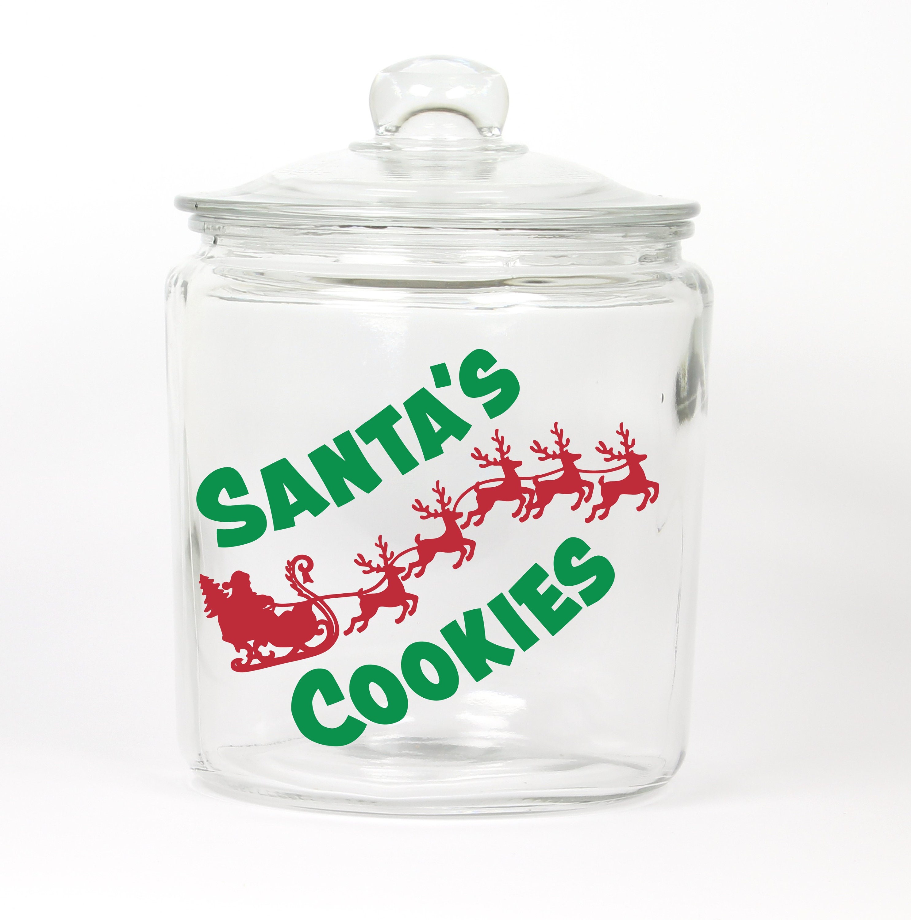 Santa's Cookies Glass Cookie Jar ~ Made in the USA