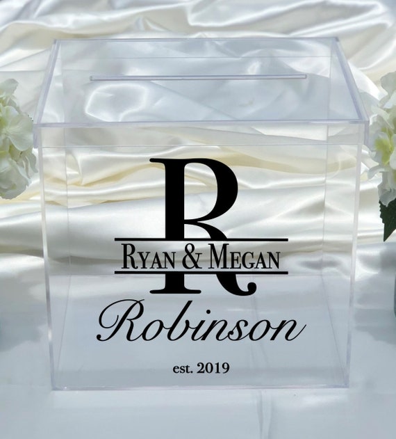 Personalized Wedding Clear Acrylic Card Box ~ Choose Size & Color ~ Engagement Party ~ Bridal Shower ~ Anniversary ~ Decor ~ Locking Option