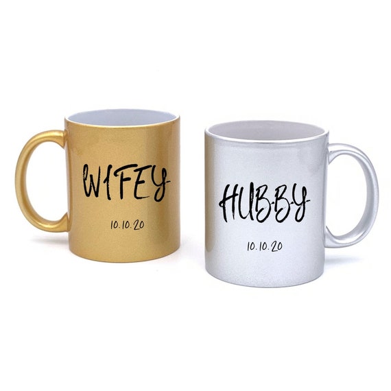 Wifey or Hubby Mugs - Metallic Gold or Silver