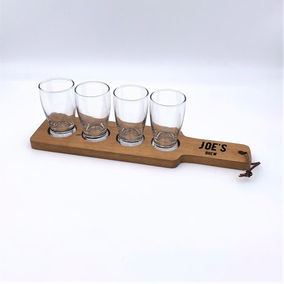 Personalized Brew Beer Flight Set ~ Beer Paddle ~ 4 Tasting Glasses ~ Name Brew ~ Gift For Him ~ Groomsman Gift ~ Christmas Gift