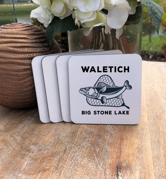 Personalized Walleye Coasters Set ~ Cork Back ~ Last Name ~ Lake House Coaster ~ Personalized Coasters ~ Fishing Coaster ~ Walleye Net
