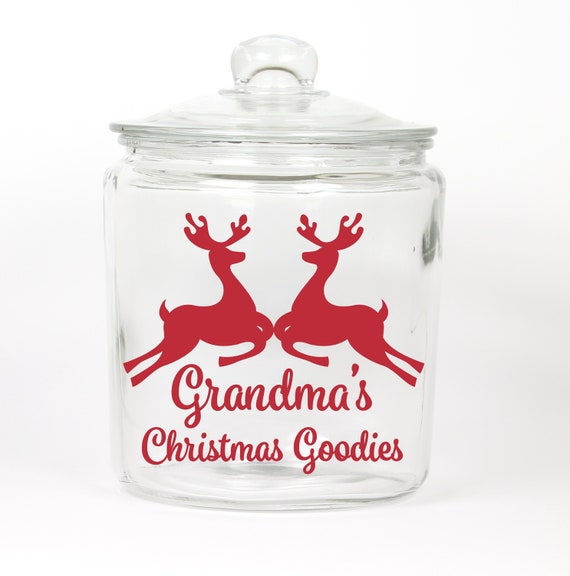 Grandma's Christmas Goodies Glass Cookie Jar - Choose the Word for Grandma or any Name - Personalized ~ Gift for Grandma ~ Baker ~ Cook