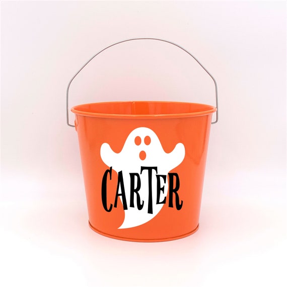 Personalized Halloween Ghost Name Pail ~ Choose The Colors
