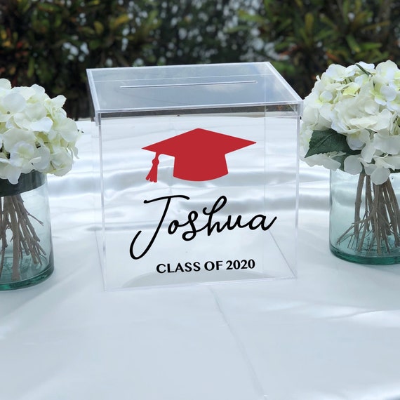 Personalized Graduation Card Box ~  2 Colors Clear Acrylic ~ Class of 2020 ~ Class of 2021 ~ School Colors ~ Graduation Cap ~ Decor
