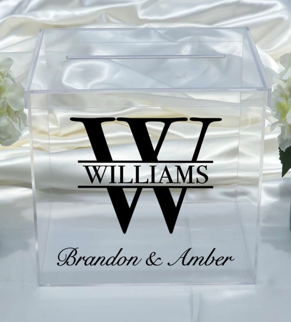 Personalized Wedding Clear Acrylic Card Box ~ Date ~ Choose The Size ~ Engagement Party ~ Bridal Shower ~ Anniversary ~ Decor ~ Money Box