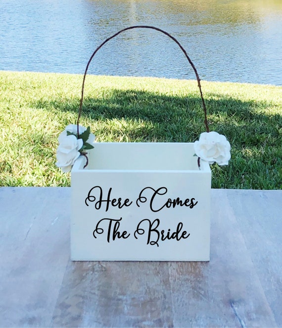 Here Comes The Bride Flower Girl Basket ~ Flower Girl Box ~ Choose Your Colors ~ Wedding Basket ~ Flower Girl Sign ~ Wedding Box ~ Decor