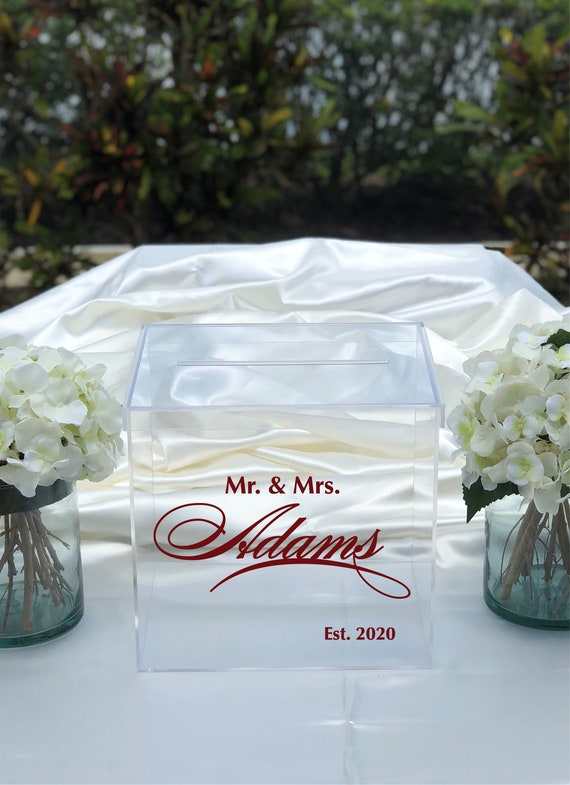 Personalized Mr and Mrs Wedding Clear Acrylic Card Box - Date - Choose The Color - Engagement Party - Bridal Shower - Anniversary - Decor