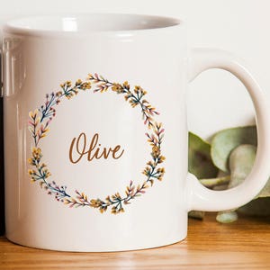 Rustic Flower Wreath Mug ~ Personalized