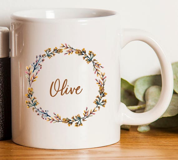 Rustic Flower Wreath Mug ~ Personalized