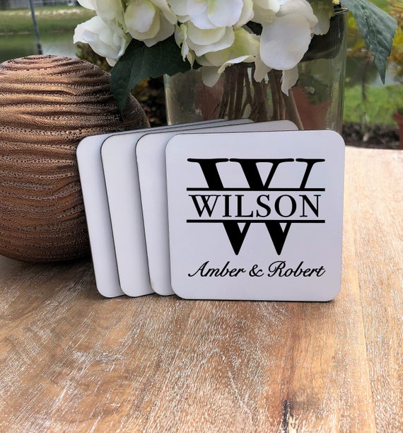 Personalized Newlyweds Coasters Set ~ Cork Back  ~ Gift for Couple ~ Est Year ~ Personalized Coasters ~ Personalized Gift ~ Christmas Gift