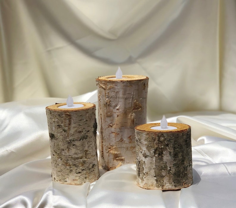 Real Birch Log Candle Holder Set Etsy
