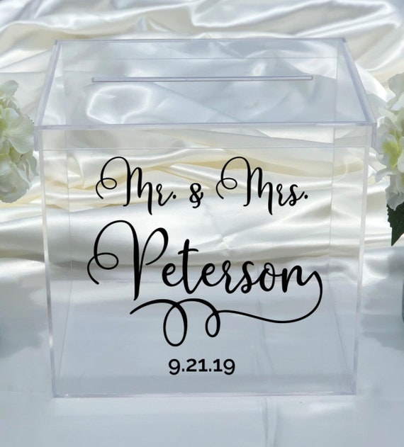 Personalized Wedding Clear Acrylic Card Box - Choose The Size- Engagement Party - Bridal Shower - Anniversary - Decor - Locking Option