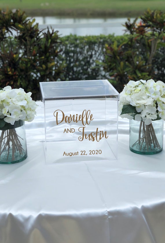 Personalized Wedding Clear Acrylic Card Box ~ Choose Size & Color ~ Engagement Party ~ Bridal Shower ~ Anniversary ~ Decor ~ Locking Option
