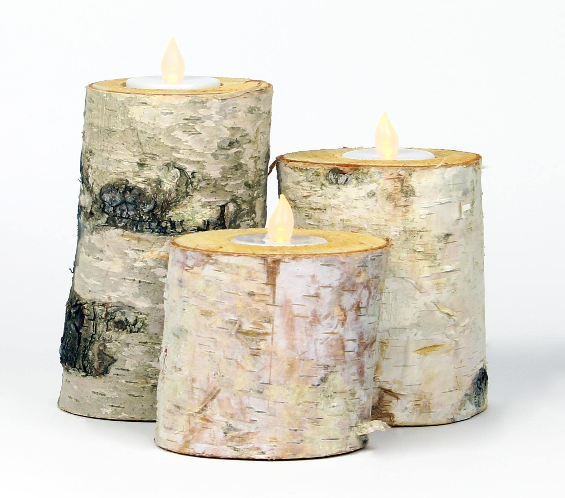 Birch Bark Log Candle Holders Set of 3 Tea Light Rustic Etsy
