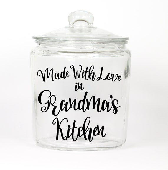 Made With Love Glass Cookie Jar ~ Choose the Word for Grandma or any Name ~
