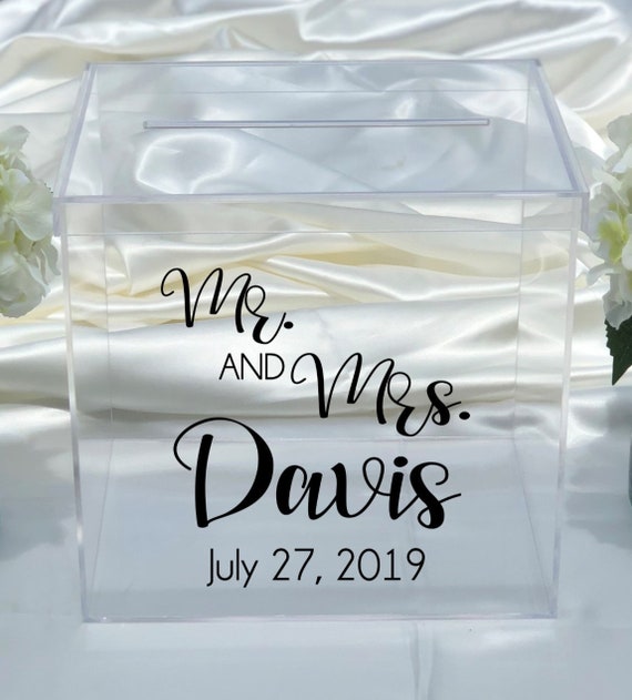 Personalized Mr and Mrs Wedding Clear Acrylic Card Box - Date - Choose The Color - Engagement Party - Bridal Shower - Anniversary - Decor