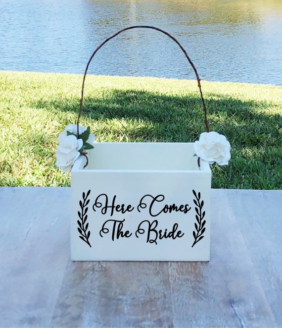 Here Comes The Bride Flower Girl Basket ~ Flower Girl Box ~ Choose Your Colors ~ Wedding Basket ~ Flower Girl Sign ~ Wedding Box ~ Decor