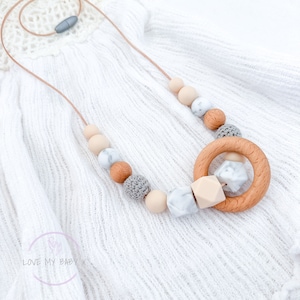 Beige Nursing necklace, Engrave Breastfeeding Necklace, Sensory Necklace, Fiddle necklace, New Mum gift Mama present Textured Silicone Chain