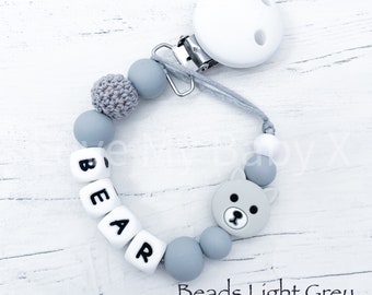 Personalised Dummy Clip|Custom Soother Holder|Christening  Gift|Newborn Gift|Unique Dummy Chain|Bear Dummy Holder|MAM