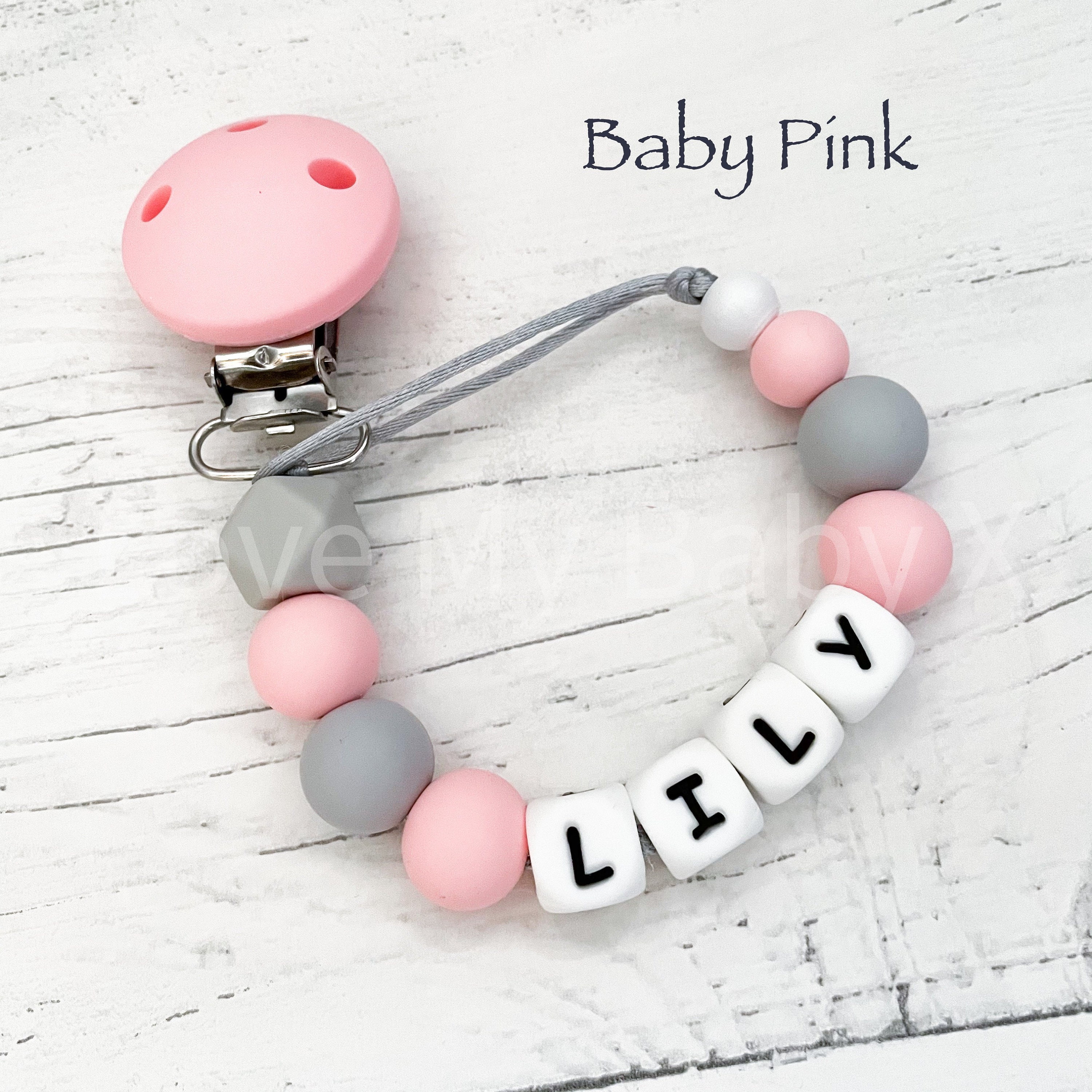 Silicone Pink Personalised Dummy Clip Dummy Chain MAM Dummy Clip Baby Shower 