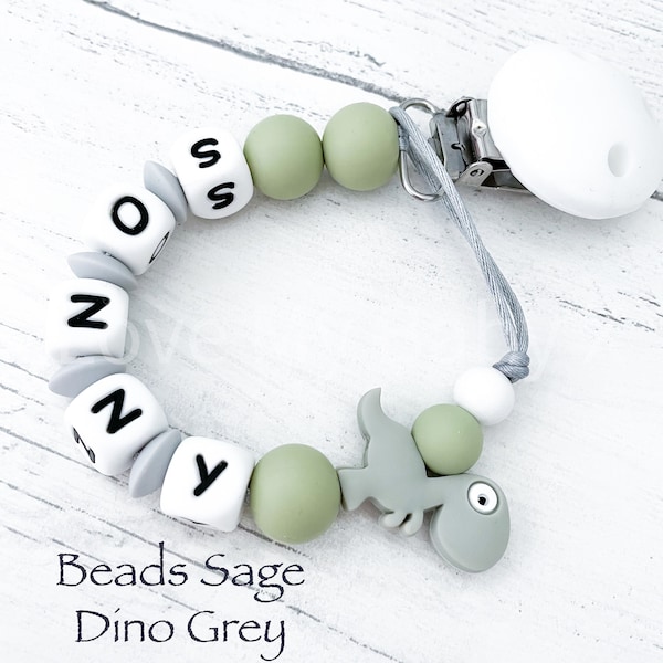 Personalised Dino Dummy Clip Custom Soother Holder Christening Gift Newborn Gift New mum Gift Dummy Holder MAM Pacifier Clip Stocking Filler