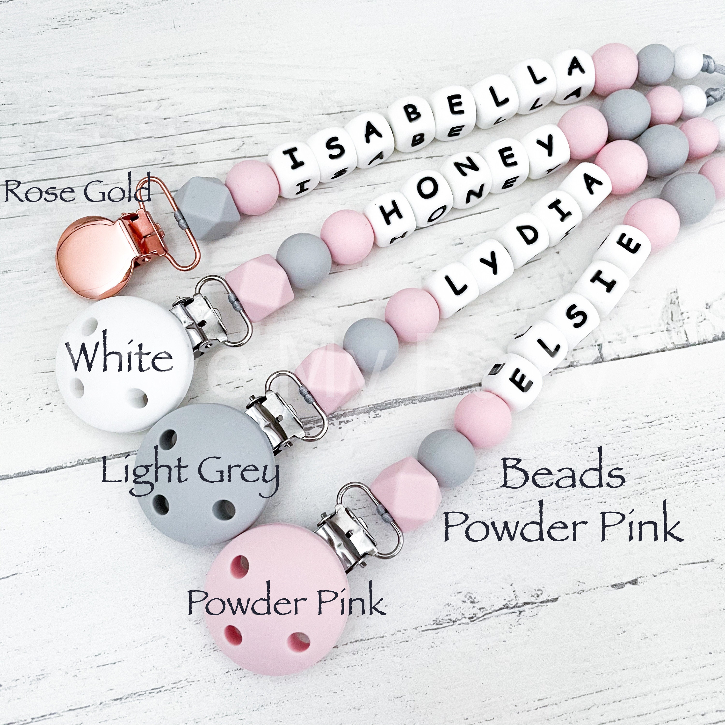 Personalised Silicone Dummy Clip Personalised Dummy Clip MAM Adapter Peach Grey Personalised Silicone Dummy Clip Personalised Dummy Clip MAM Adapter Peach Grey