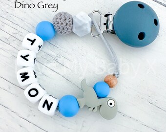 Silicone Dummy Clip | Dummy Chain | Personalised Dummy Clip Custom Soother Holder | Newborn Gift | MAM Clip request | Blue Dino Clip