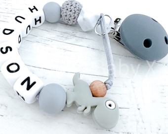 Silicone Dummy Clip Dummy Chain Personalised Dino Dummy Clip Personalized Soother Holder Newborn Gift MAM Clip Request First Stocking Filler
