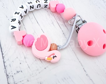 Personalised Dummy Clip Girl Custom Soother Holder Christening Gift Newborn Gift Luxury Dummy Chain Flamingo Dummy Holder MAM clip holder