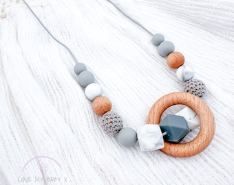 Grey Silicone Nursing necklace Breastfeeding Necklace Sensory Necklace Fiddle necklace New Mum gift Mama present Textured Silicone Necklace