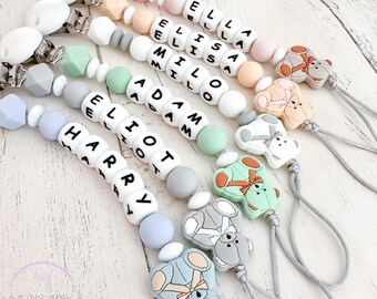 Teddy Bear Dummy Clip Soft Silicone Dummy Clip Personalised Dummy Chain Custom Soother Holder Newborn Gift Stocking Filler MAM PAci Clip