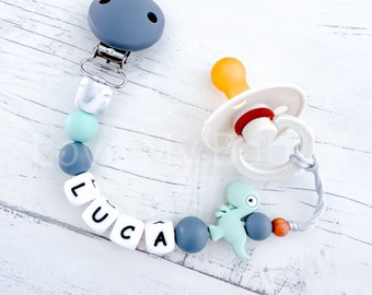 Dinosaur Soft Custom made Dummy Clip Dummy Chain Personalised Dummy Clip Personalized Soother Holder newborn gift MAM Clip request Paci Clip