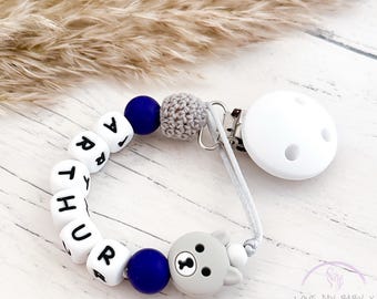 Personalized Bear Dummy Clip: Custom Soother Chain, Newborn Gift