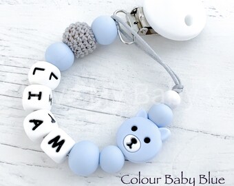 Personalised Blue Mickey like Dummy Clip//Chain dummy strap for reborn dolls