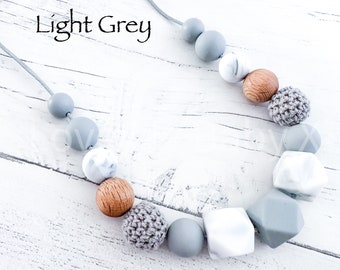 Grey Silicone Nursing necklace Breastfeeding Necklace Sensory Necklace Fiddle necklace New Mum gift Mama present Textured Silicone Necklace