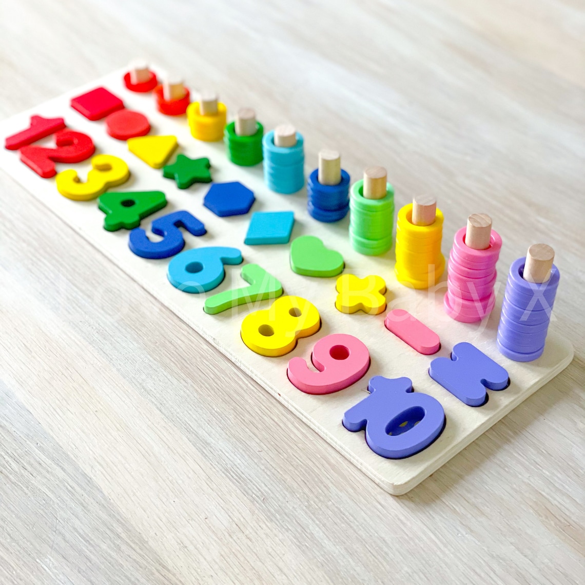 Montessori Wood Blocks Puzzle Math Sorting Stacking Number Etsy