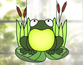 Frog on Lily Pad Stained Glass Pattern: Suncatcher or Garden Stake (PDF)