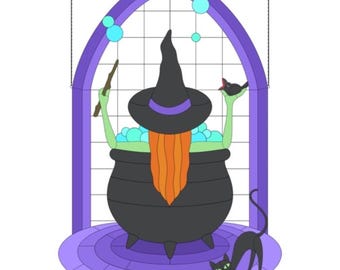 Witchy Bubble Bath Stained Glass Pattern (PDF) (PNG)