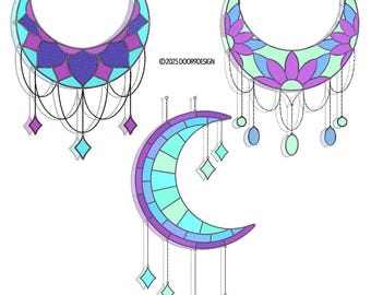 Stained Glass Moon Mobile Patterns: Mandala, Flowers, Slice (PDF Download)