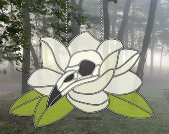 Crow Skull Magnolia Stained Glass Pattern (PDF)