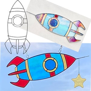 Pattern- Retro Rocketship pattern, stained glass pattern